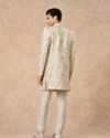 Manyavar Men Cream Art Silk Indo Western Jacket with Embroidery