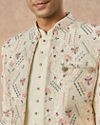 Manyavar Men Cream Art Silk Indo Western Jacket with Embroidery