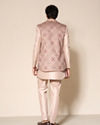 Manyavar Men Beige Silk Indo-Western Set with Printed