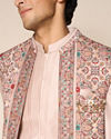 Manyavar Men Beige Silk Indo-Western Set with Printed