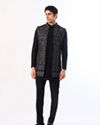 Manyavar Men Black Velvet Indo Western with Embroidery