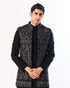 Manyavar Men Black Velvet Indo Western with Embroidery