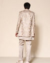 Manyavar Men Beige Silk Floral Indo-Western Set