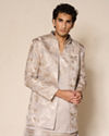 Manyavar Men Beige Silk Floral Indo-Western Set