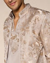 Manyavar Men Beige Silk Floral Indo-Western Set