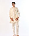 Manyavar Men Cream Silk Indo-Western Set with Buta Embroidered