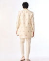 Manyavar Men Cream Silk Indo-Western Set with Buta Embroidered