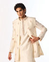 Manyavar Men Cream Silk Indo-Western Set with Buta Embroidered
