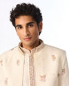 Manyavar Men Cream Silk Indo-Western Set with Buta Embroidered