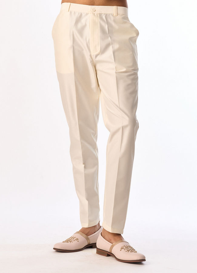 Manyavar Men Cream Silk Indo-Western Set with Buta Embroidered