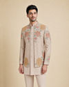 Manyavar Men Beige Georgette Indo Western with Embroidered Jacket