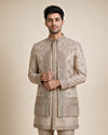 Manyavar Men Gold Silk Indo Western with Embroidered Detail