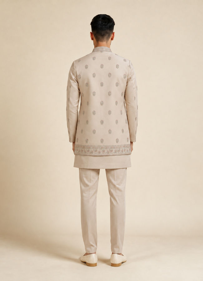 Manyavar Men Gold Silk Indo Western with Embroidered Detail