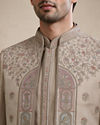 Manyavar Men Gold Silk Indo Western with Embroidered Detail