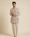 Manyavar Men Gold Silk Indo Western with Embroidered Detail