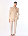 Manyavar Men Beige Cotton Embroidered Indo-Western Set