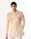 Manyavar Men Beige Cotton Embroidered Indo-Western Set