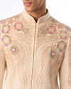 Manyavar Men Beige Cotton Embroidered Indo-Western Set