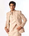 Manyavar Men Beige Georgette Indo-Western Set with Embroidered