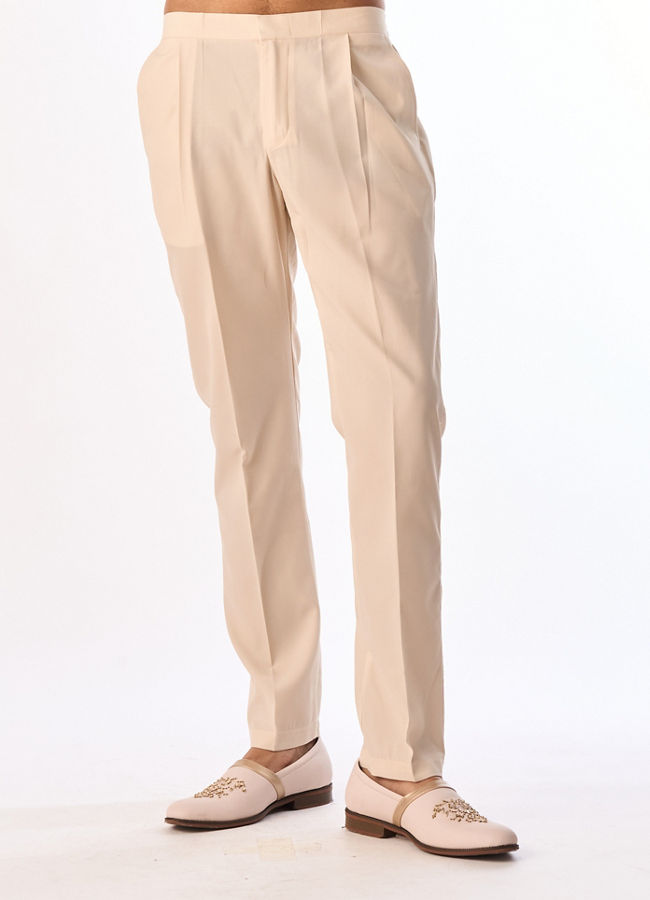 Manyavar Men Beige Georgette Indo-Western Set with Embroidered