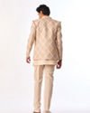 Manyavar Men Beige Georgette Indo-Western Set with Embroidered