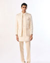 Manyavar Men Cream Brocade Indo Western Set