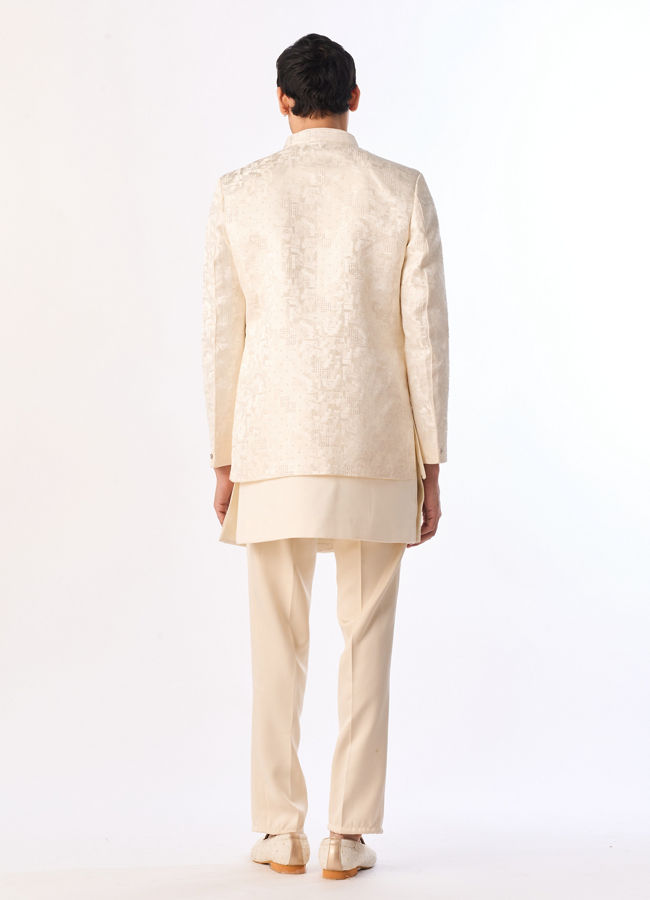 Manyavar Men Cream Brocade Indo Western Set