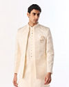 Manyavar Men Cream Brocade Indo Western Set