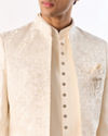 Manyavar Men Cream Brocade Indo Western Set