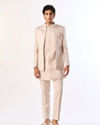 Manyavar Men Champagne Brocade Indo Western Set with Pocket Pin