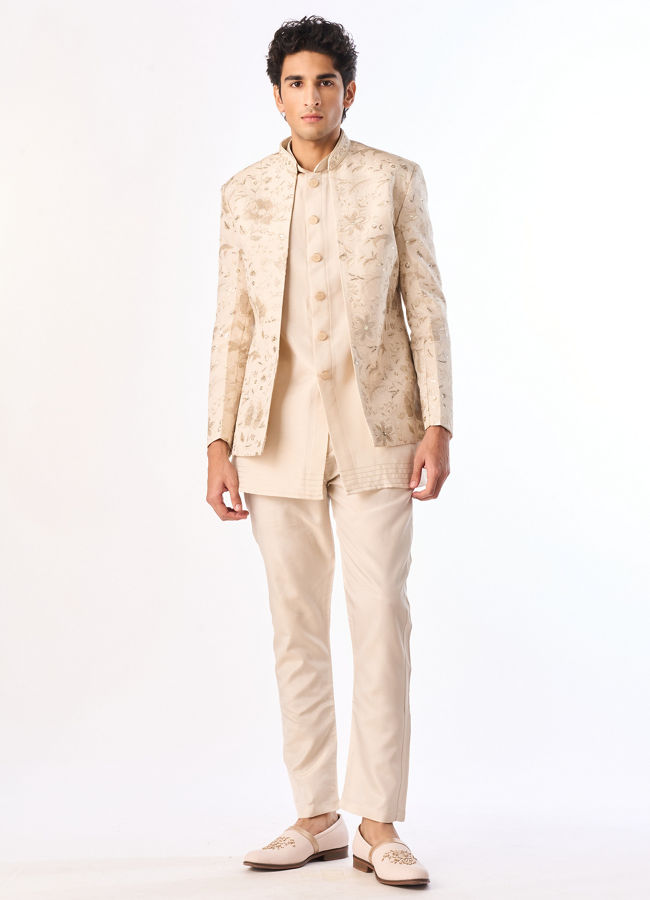Manyavar Men Gold Tissue Indo Western with Embroidery