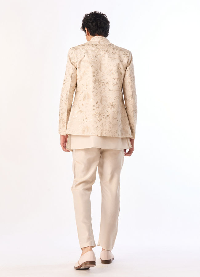 Manyavar Men Gold Tissue Indo Western with Embroidery