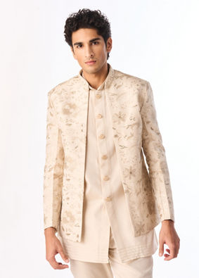 Manyavar Men Gold Tissue Indo Western with Embroidery