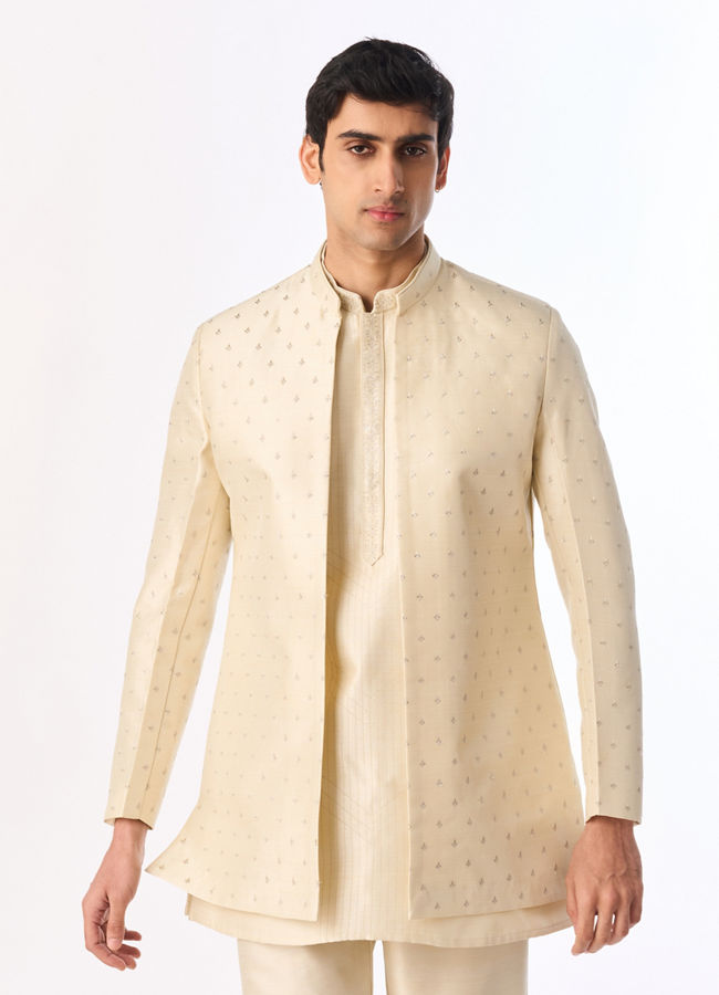 Manyavar Men Pista Green Art Silk Indo Western with Embroidery