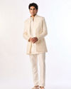 Manyavar Men Cream Silk Indo Western with Embroidery