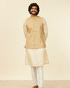 Manyavar Men Beige Fawn Self Patterned Nehru Jacket