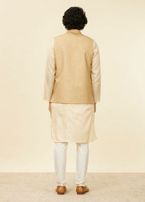 alt message - Manyavar Men Beige Fawn Self Patterned Nehru Jacket image number 3