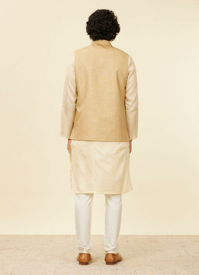 alt message - Manyavar Men Beige Fawn Self Patterned Nehru Jacket image number 3