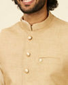 Manyavar Men Beige Fawn Self Patterned Nehru Jacket