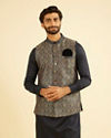Manyavar Men Twilight Blue Ogee Patterned Jacket