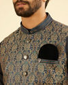 Manyavar Men Twilight Blue Ogee Patterned Jacket