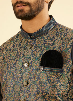 Manyavar Men Twilight Blue Ogee Patterned Jacket