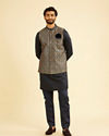 Manyavar Men Twilight Blue Ogee Patterned Jacket