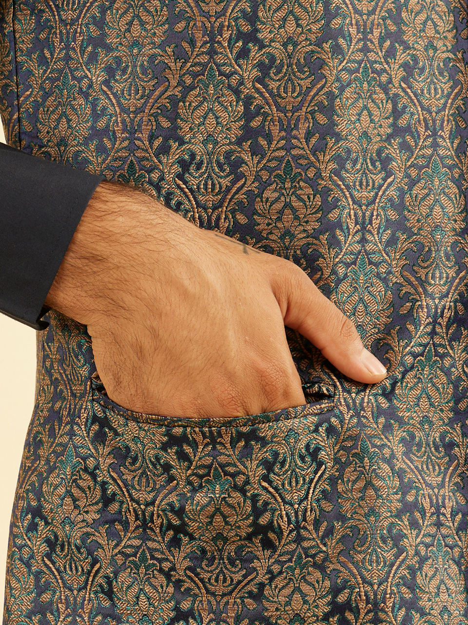 Manyavar Men Twilight Blue Ogee Patterned Jacket