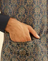 Manyavar Men Twilight Blue Ogee Patterned Jacket