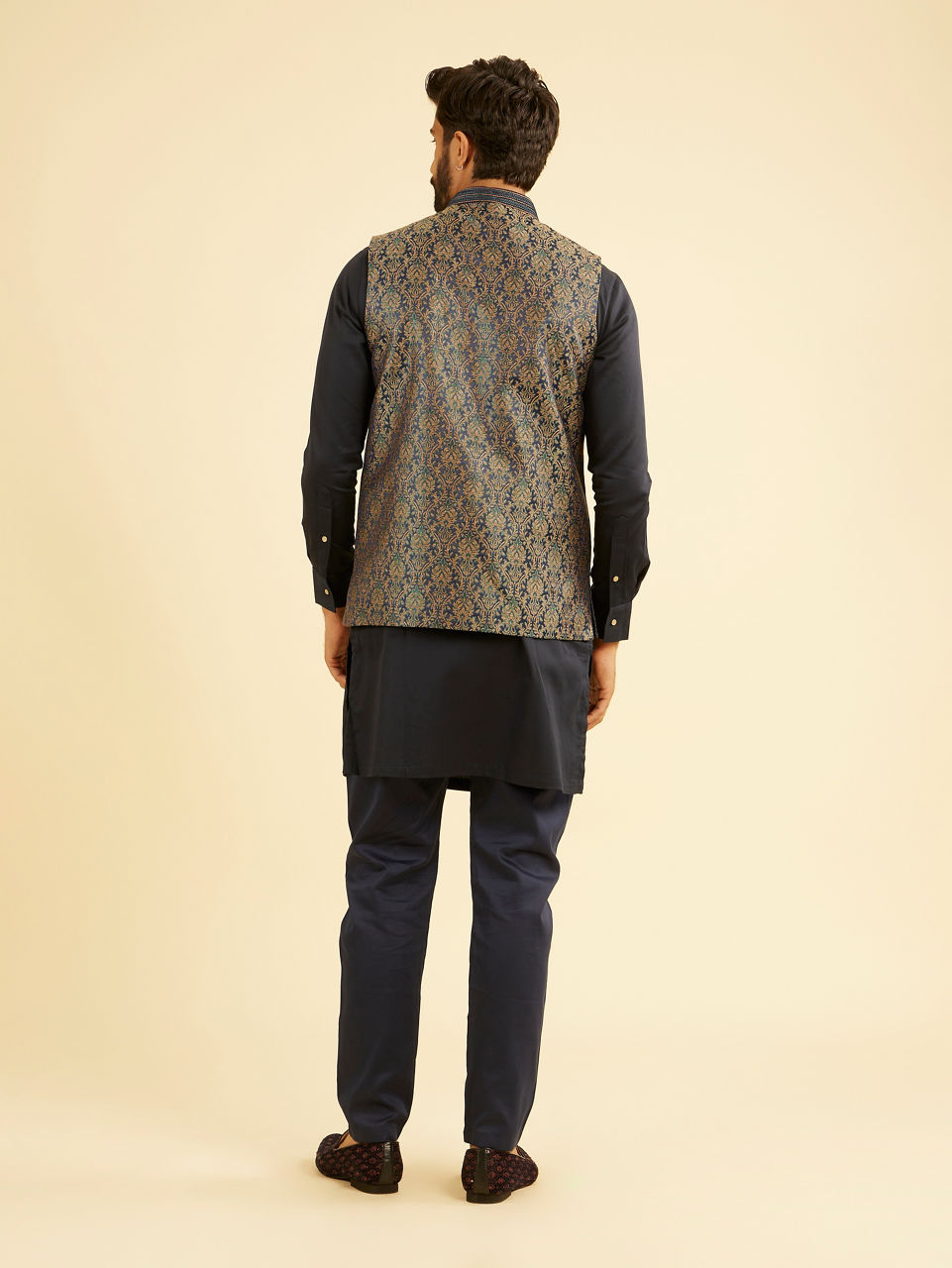 Manyavar Men Twilight Blue Ogee Patterned Jacket