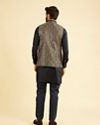 Manyavar Men Twilight Blue Ogee Patterned Jacket