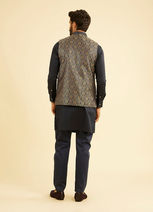 Manyavar Men Twilight Blue Ogee Patterned Jacket
