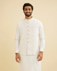 Manyavar Men Elegant Light Cream Jacket