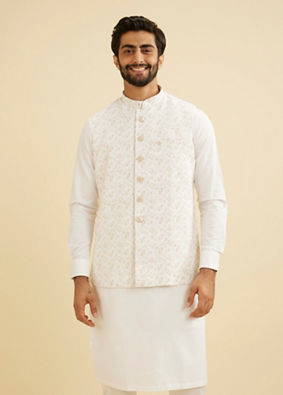 Manyavar Men Elegant Light Cream Jacket